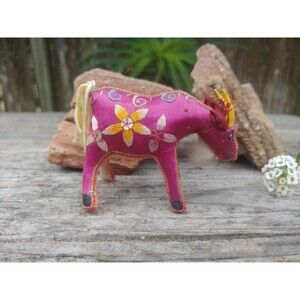 Vintage Miniature Embroidered Silk Stuffed Water Buffalo